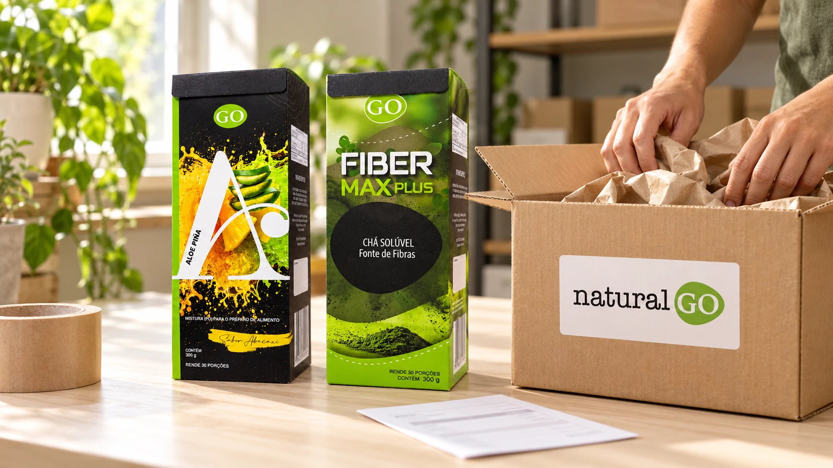 Careful packing of a parcel containing Natural Go products